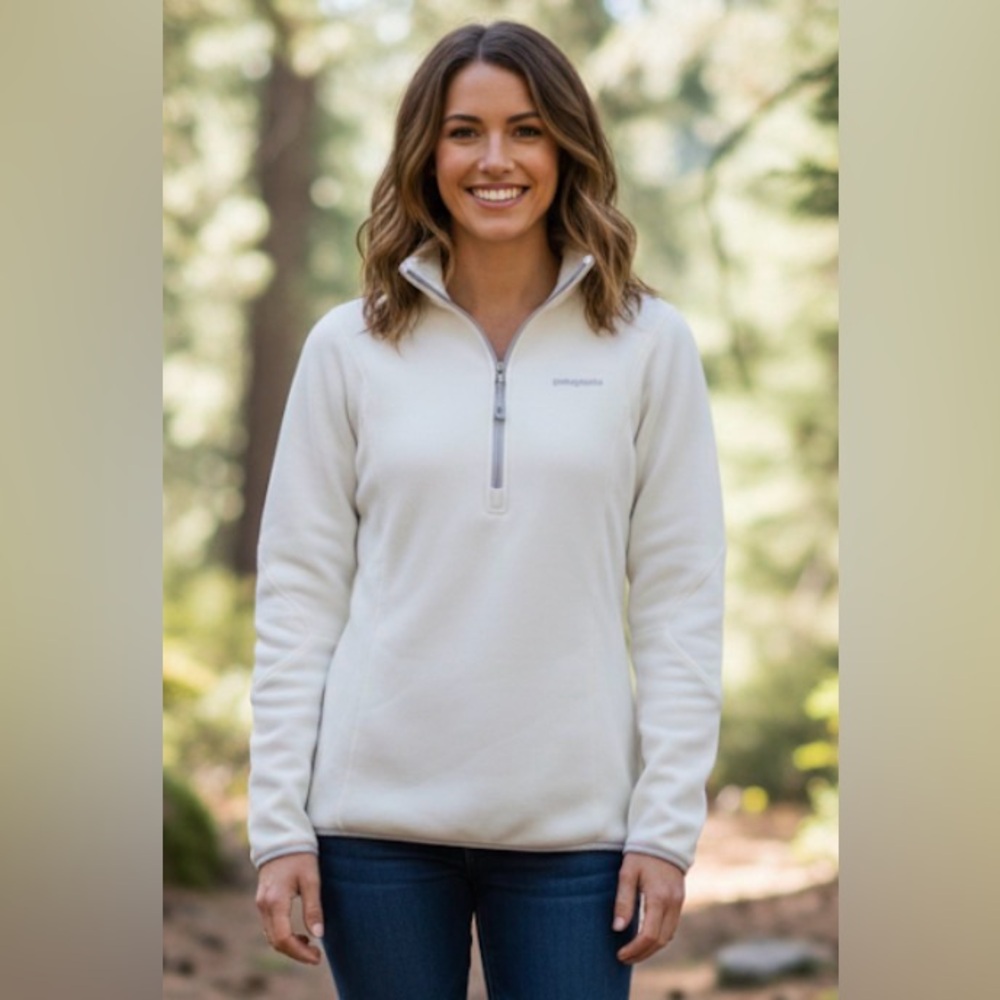 Patagonia White Polartec Quarter-Zip Fleece Pullover Size Small